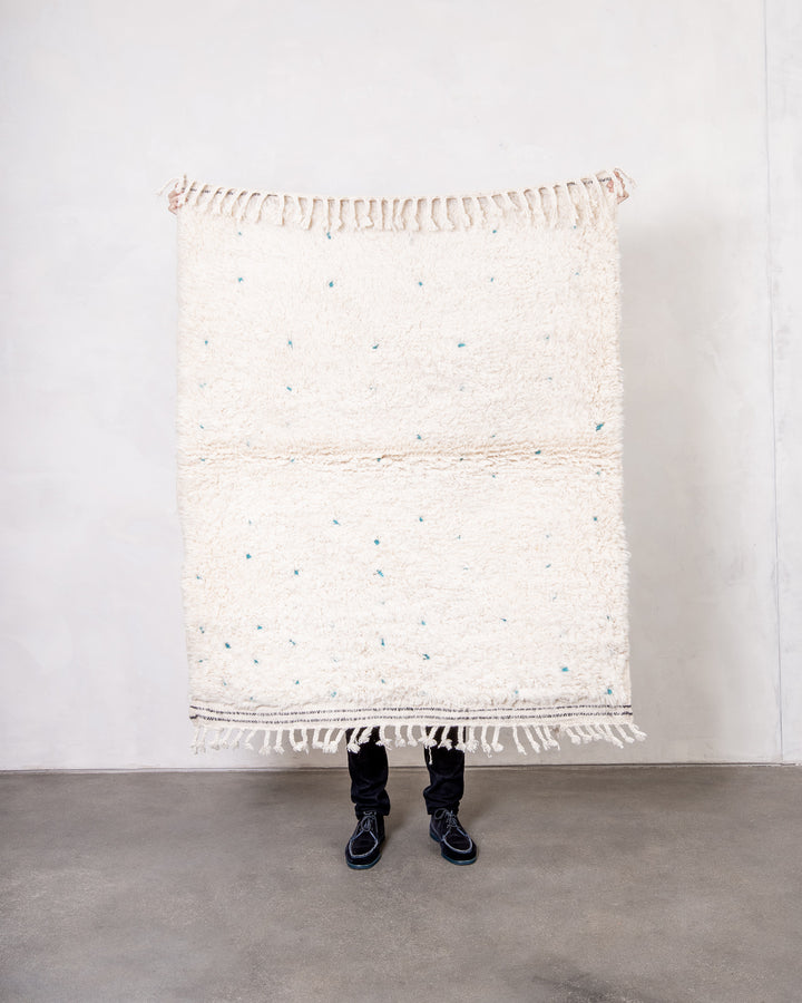 Modern, designer, handcrafted Berber rug from Morocco. Beniourain carpet with beautiful colours and patterns and fluffy wool texture. 