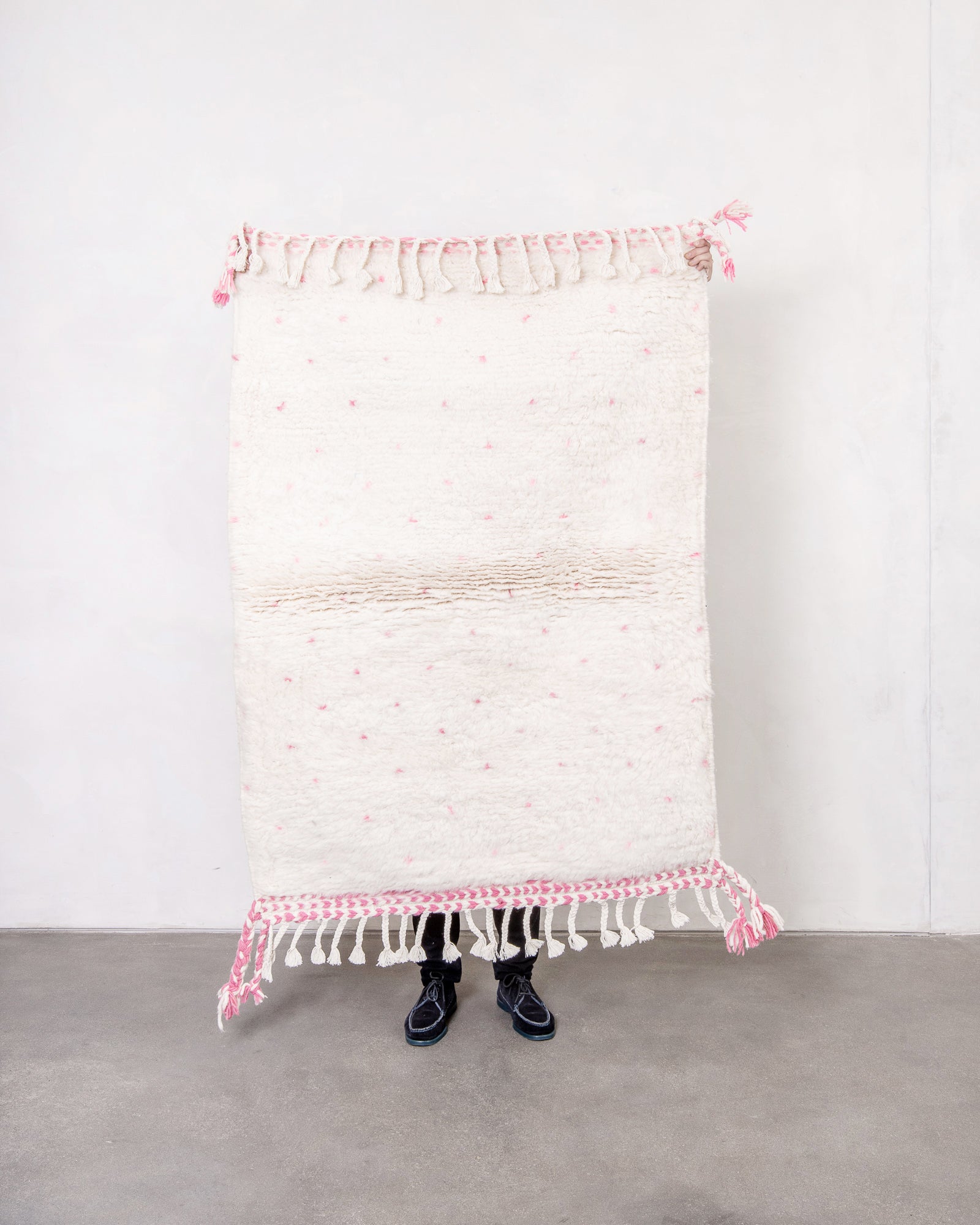 Modern, designer, handcrafted Berber rug from Morocco. Beniourain carpet with beautiful colours and patterns and fluffy wool texture.