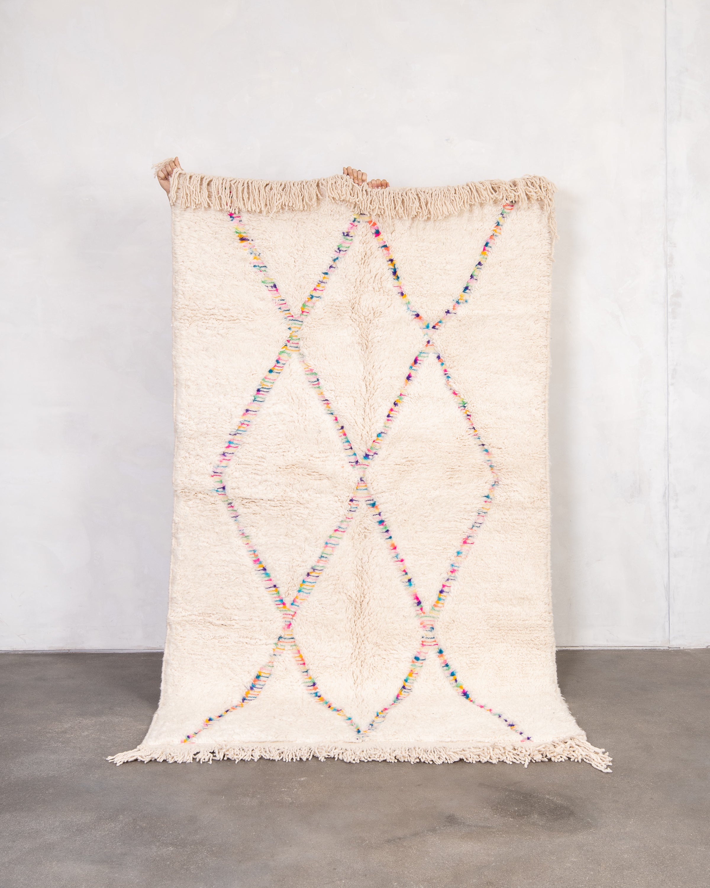 Modern designer handcrafted Berber rug from morocco Beniourain with beautiful colors and patterns