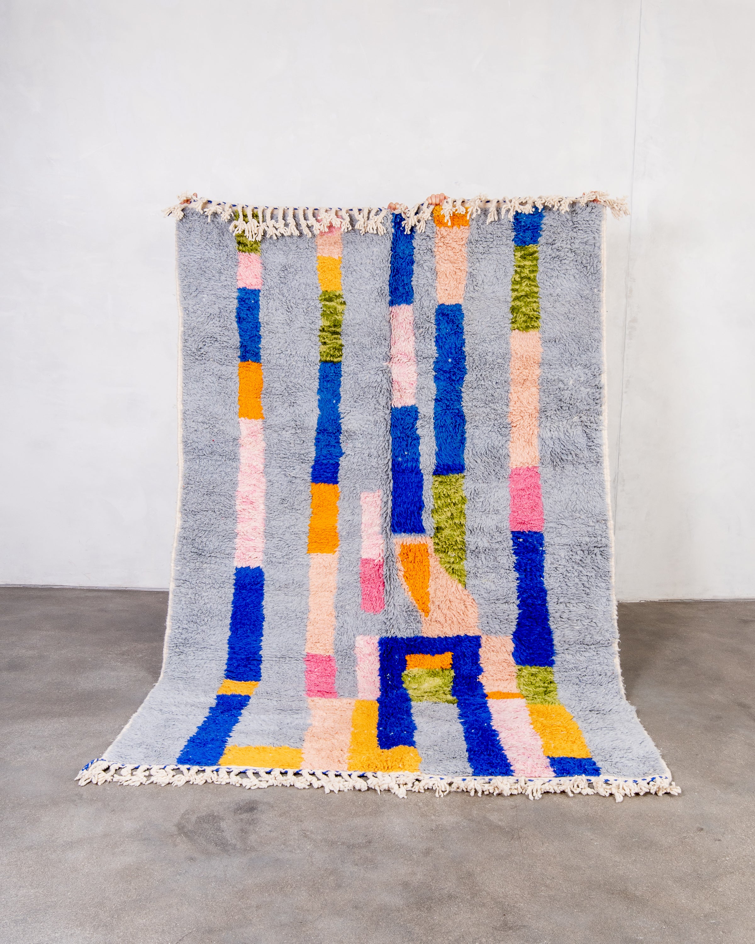 Modern designer handcrafted Berber rug from morocco Beniourain with beautiful colors and patterns