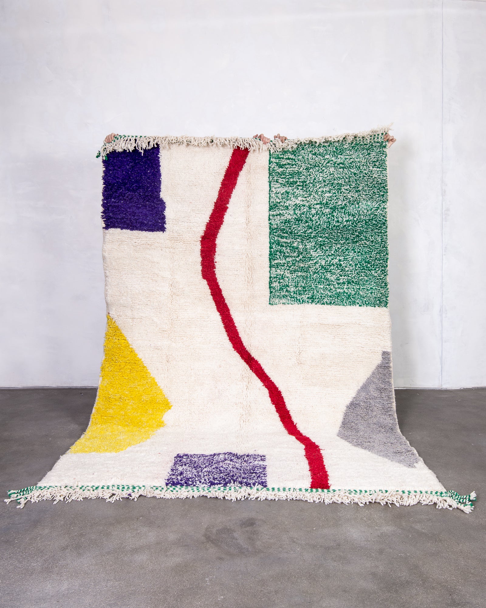 Modern designer handcrafted Berber rug from morocco Beniourain with beautiful colors and patterns