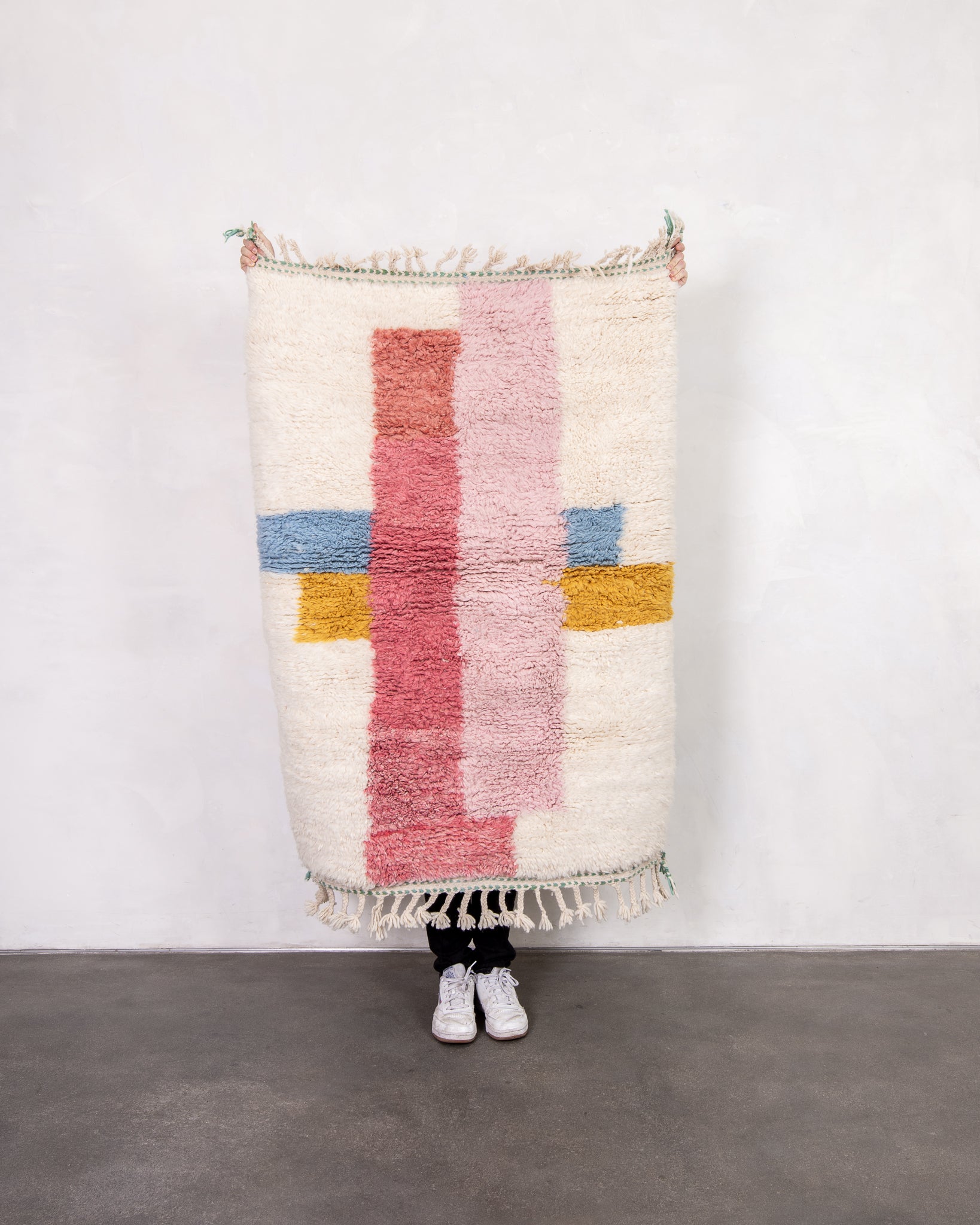 Modern designer handcrafted Berber rug from morocco Beniourain with beautiful colors and patterns