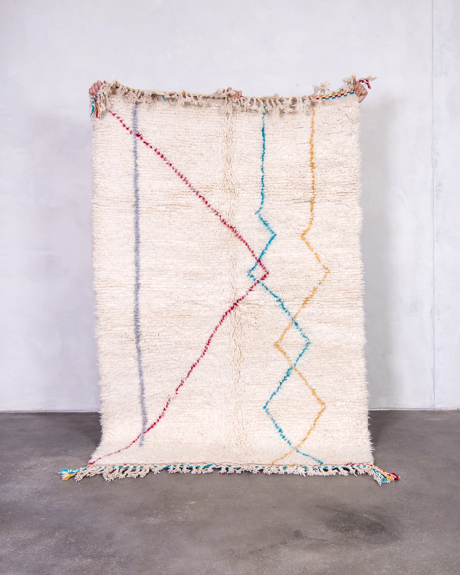 Modern designer handcrafted Berber rug from morocco Beniourain with beautiful colors and patterns