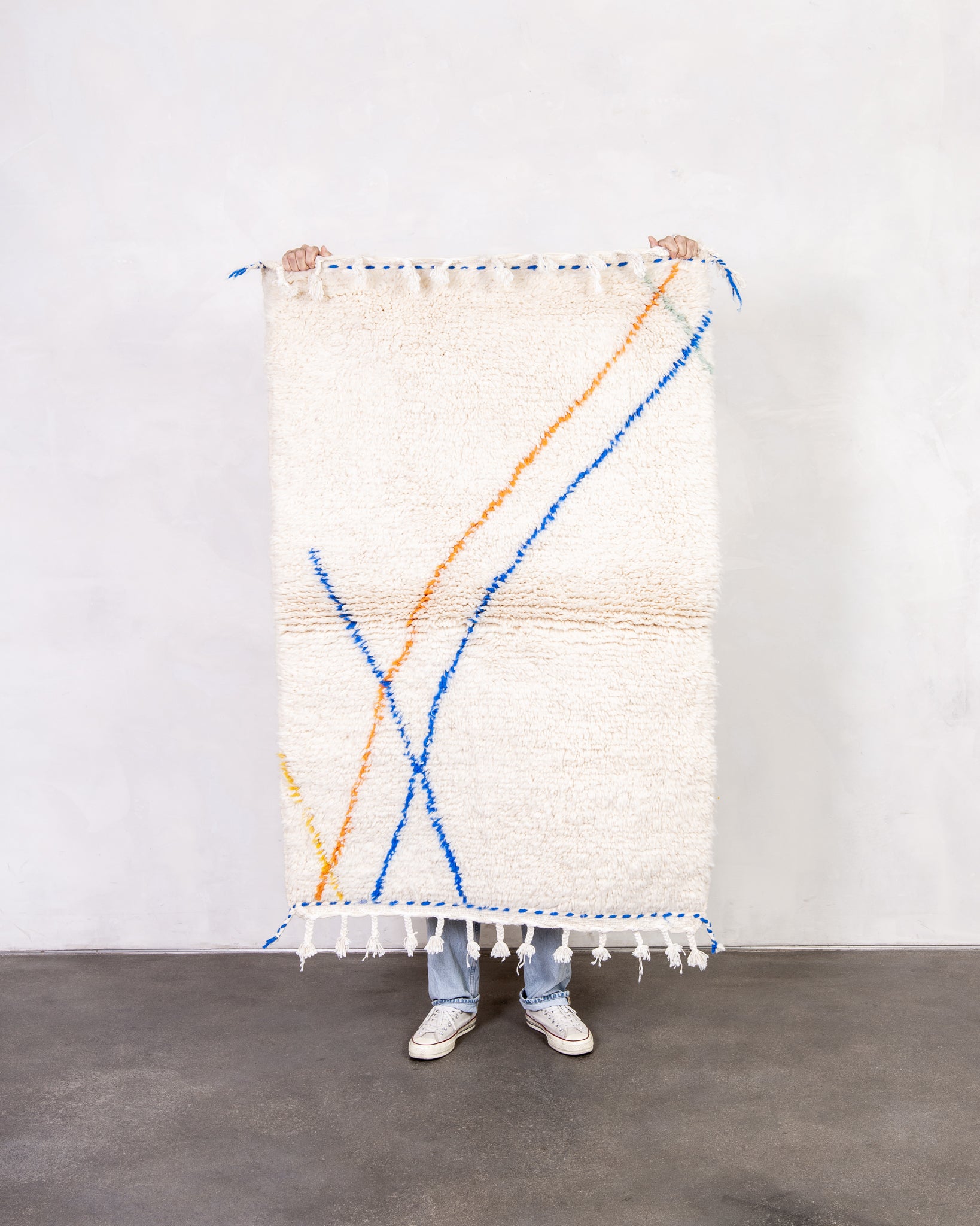 Modern designer handcrafted Berber rug from morocco Beniourain with beautiful colors and patterns