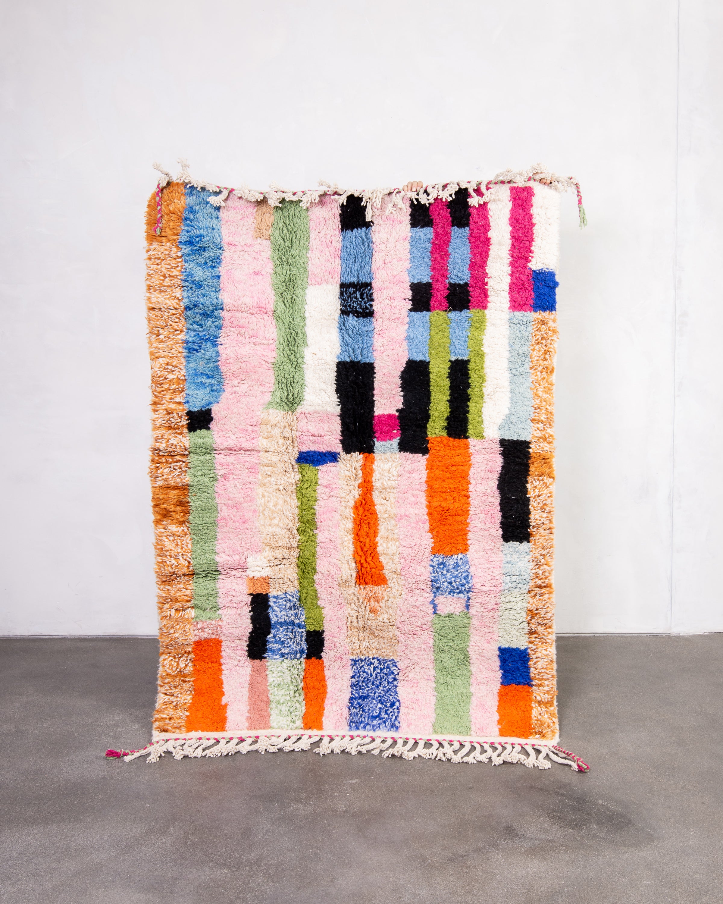 Modern designer handcrafted Berber rug from morocco Beniourain with beautiful colors and patterns