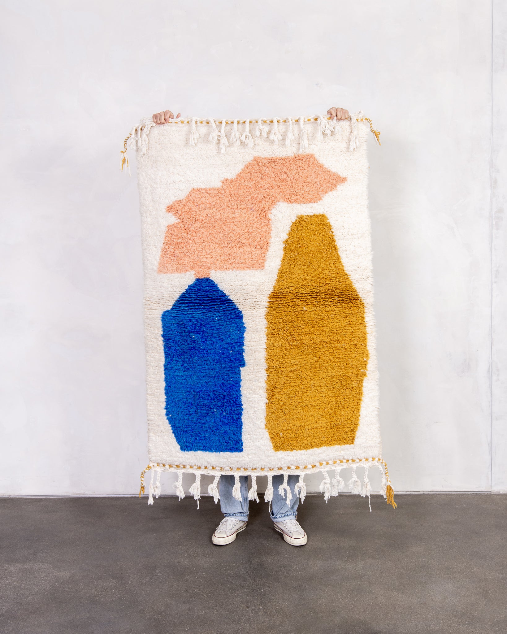 Modern designer handcrafted Berber rug from morocco Beniourain with beautiful colors and patterns