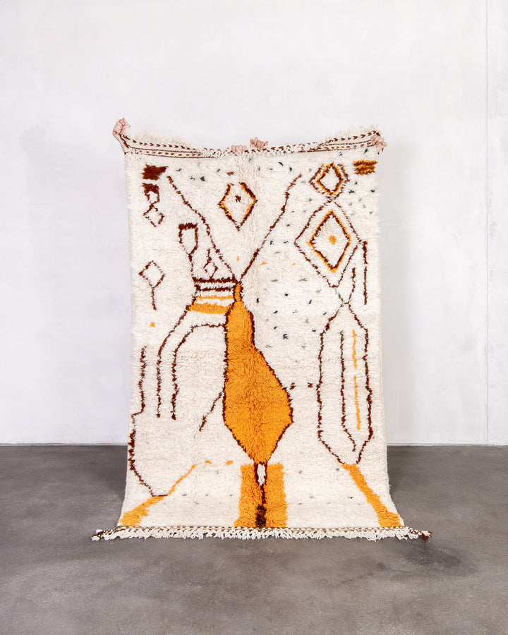 Modern designer handcrafted Berber rug from morocco Beniourain with beautiful colors and patterns