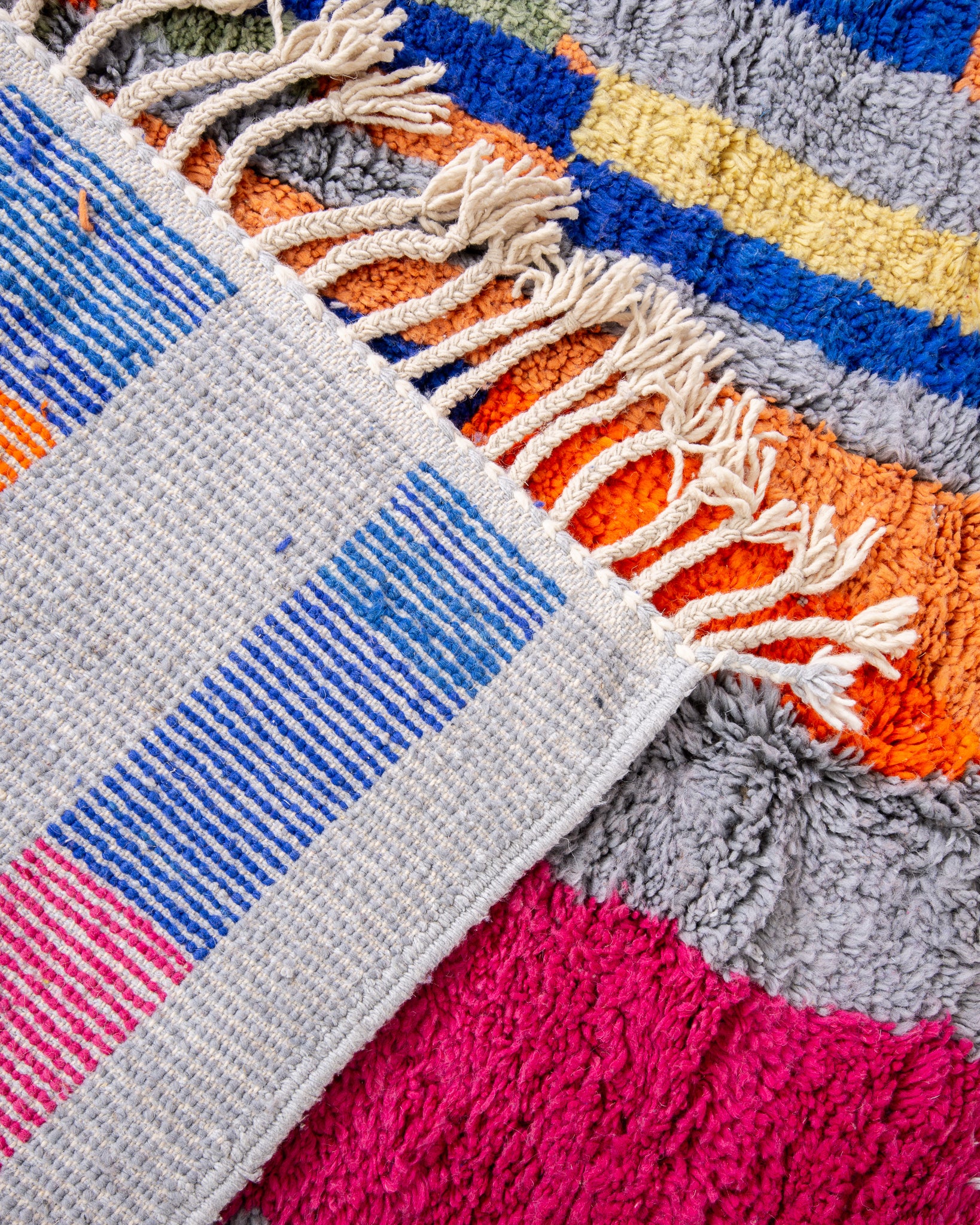 Modern designer handcrafted Berber rug from morocco Beniourain with beautiful colors and patterns