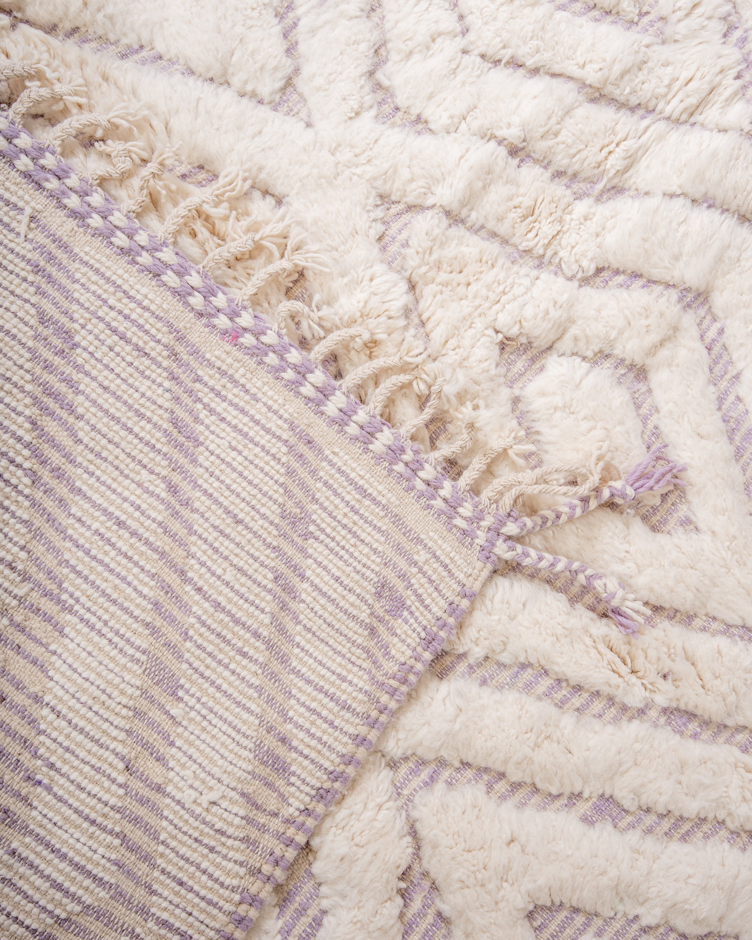 Modern, designer, handcrafted Berber rug from Morocco. Beniourain with beautiful colors and patterns and fluffy wool texture. 