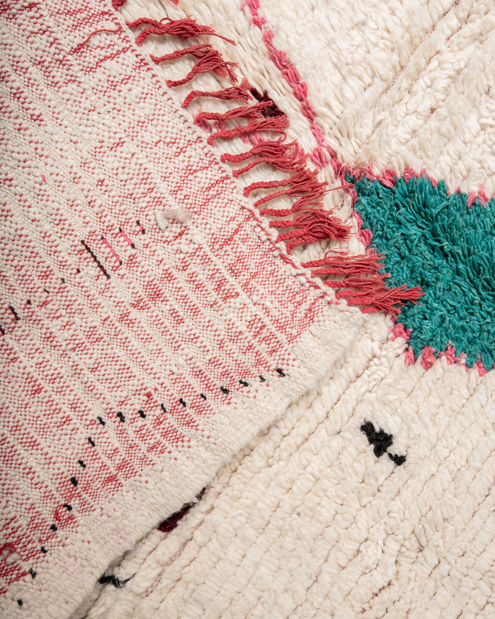 Modern, designer, handcrafted Berber rug from Morocco. Vintage carpet with beautiful colours and patterns and fluffy texture.