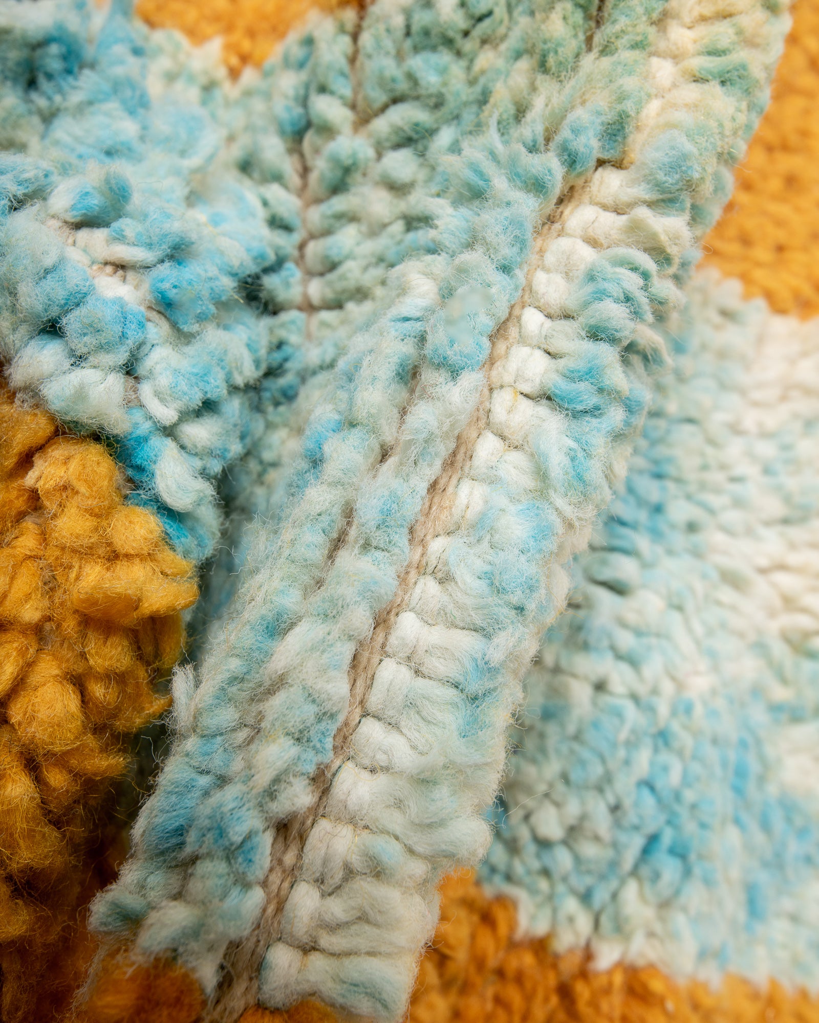 Modern, designer, handcrafted Berber rug from Morocco. Vintage carpet with beautiful colours and patterns and fluffy texture.