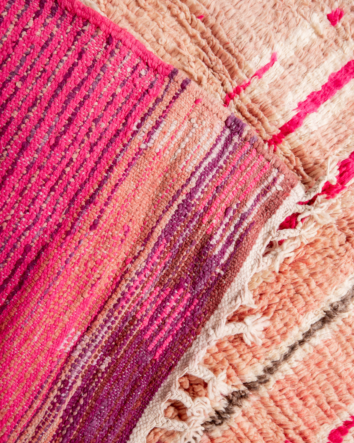 Modern, designer, handcrafted Berber rug from Morocco. Vintage carpet with beautiful colours and patterns and fluffy texture.