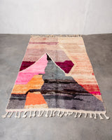 Modern, designer, handcrafted Berber rug from Morocco. Vintage carpet with beautiful colours and patterns and fluffy texture.