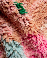 Modern, designer, handcrafted Berber rug from Morocco. Vintage carpet with beautiful colours and patterns and fluffy texture.