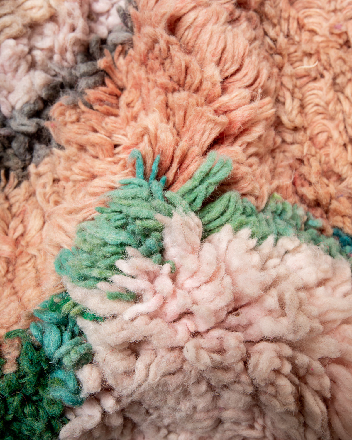 Modern, designer, handcrafted Berber rug from Morocco. Vintage carpet with beautiful colours and patterns and fluffy texture.