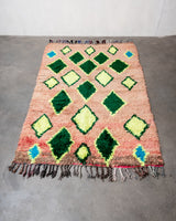Modern, designer, handcrafted Berber rug from Morocco. Vintage carpet with beautiful colours and patterns and fluffy texture.