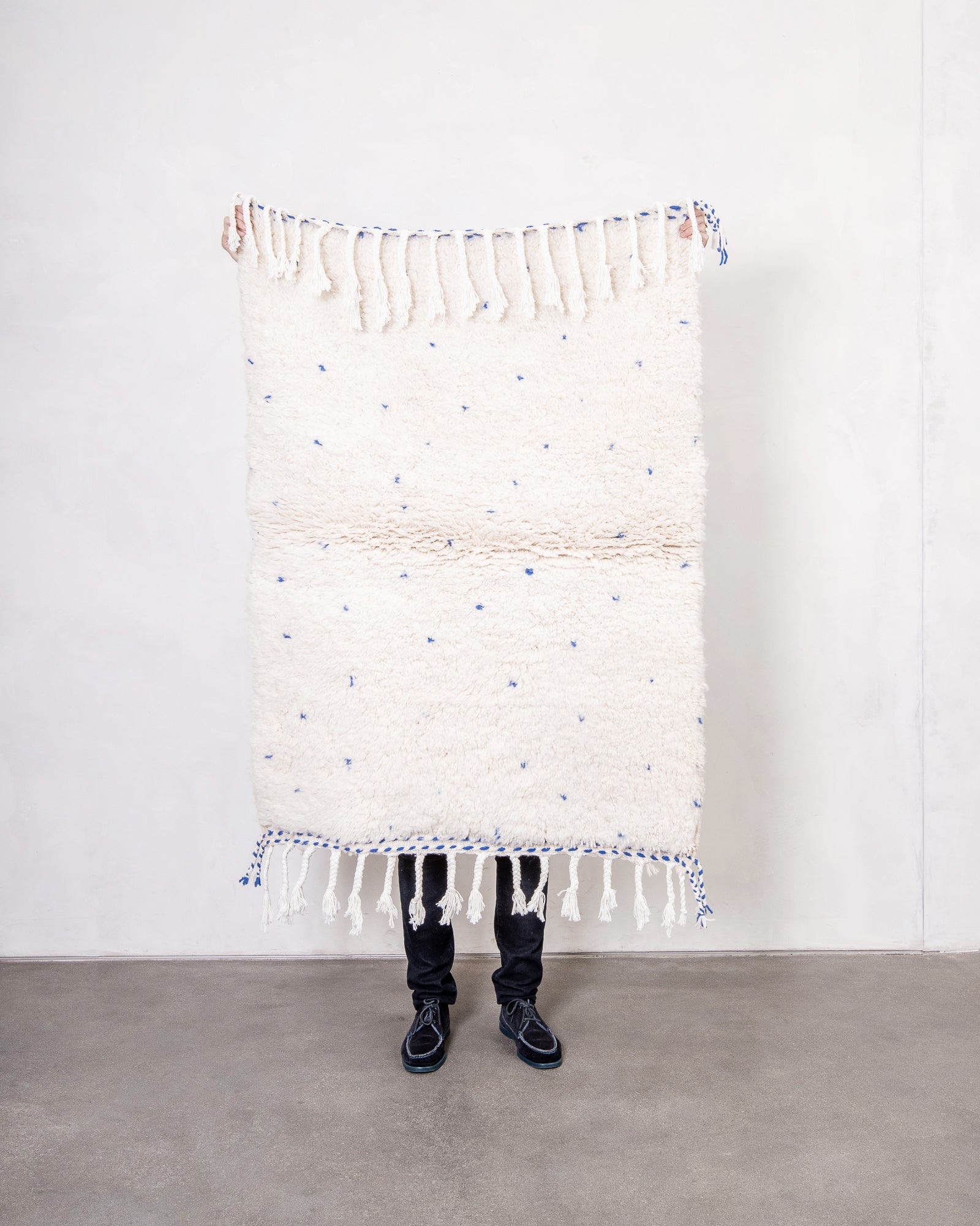 Modern, designer, handcrafted Berber rug from Morocco. Beniourain carpet with beautiful colours and patterns and fluffy wool texture.