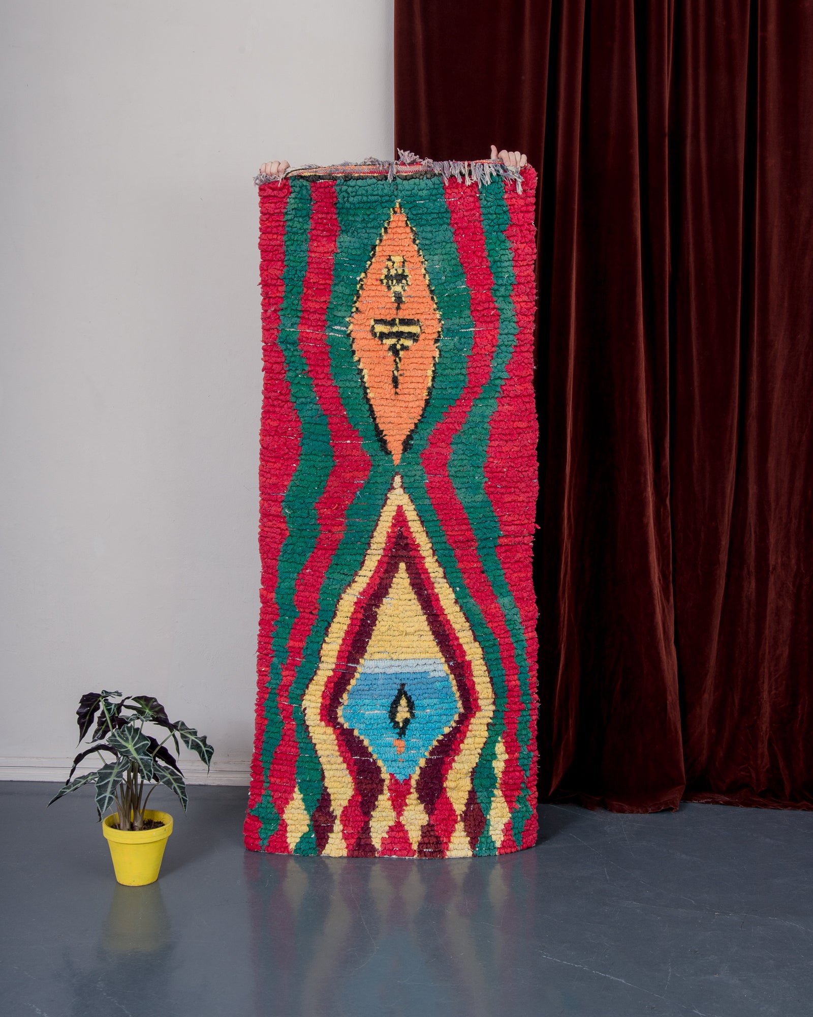 Modern designer handcrafted Berber rug from morocco Boucherouite with beautiful colors and patterns