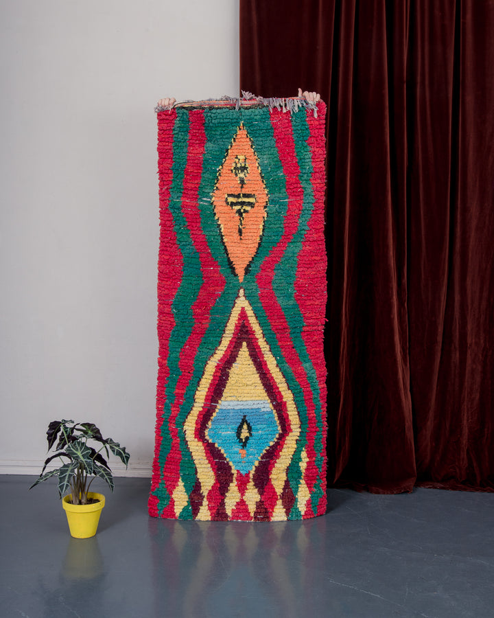 Modern designer handcrafted Berber rug from morocco Boucherouite with beautiful colors and patterns