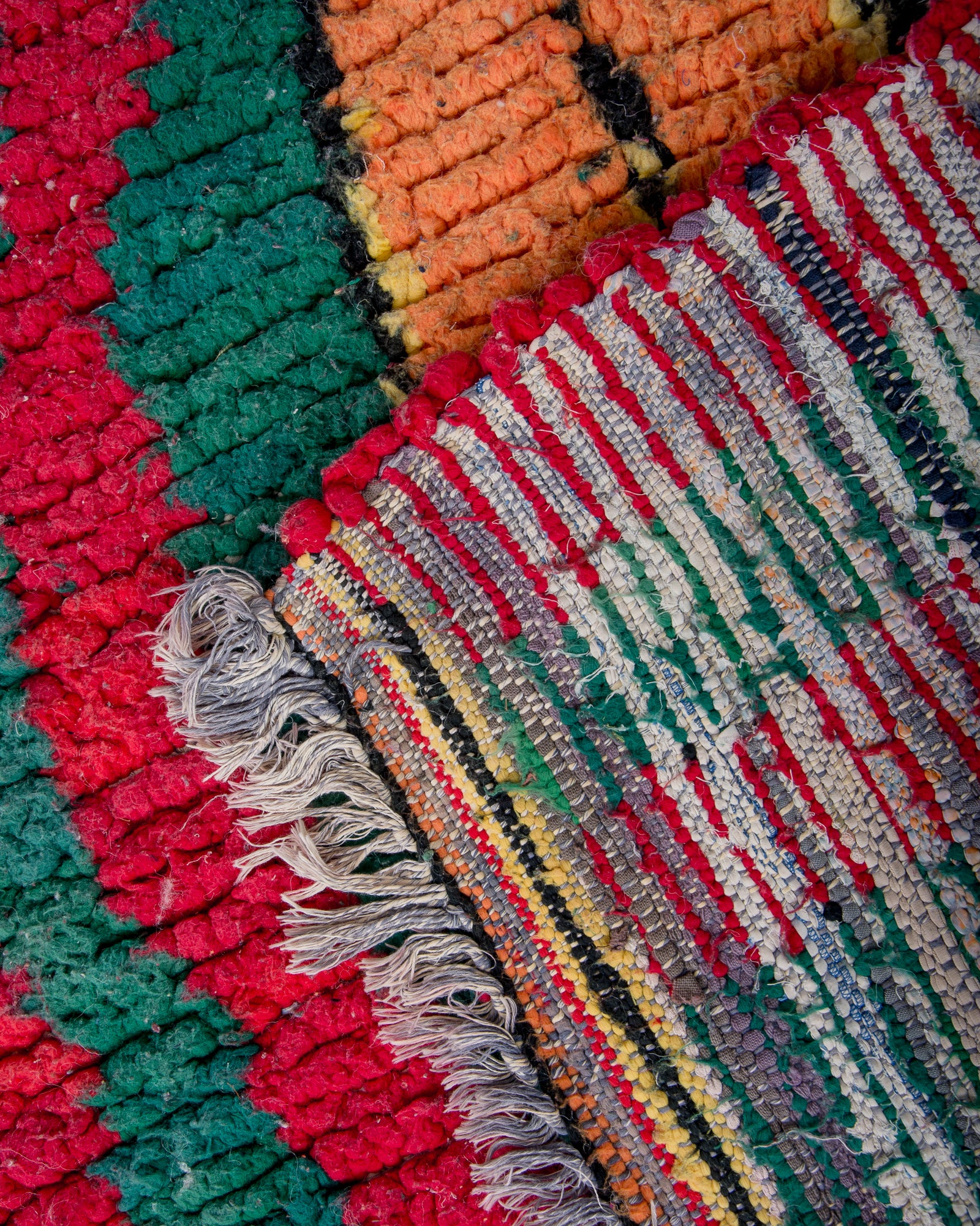 Modern designer handcrafted Berber rug from morocco Boucherouite with beautiful colors and patterns