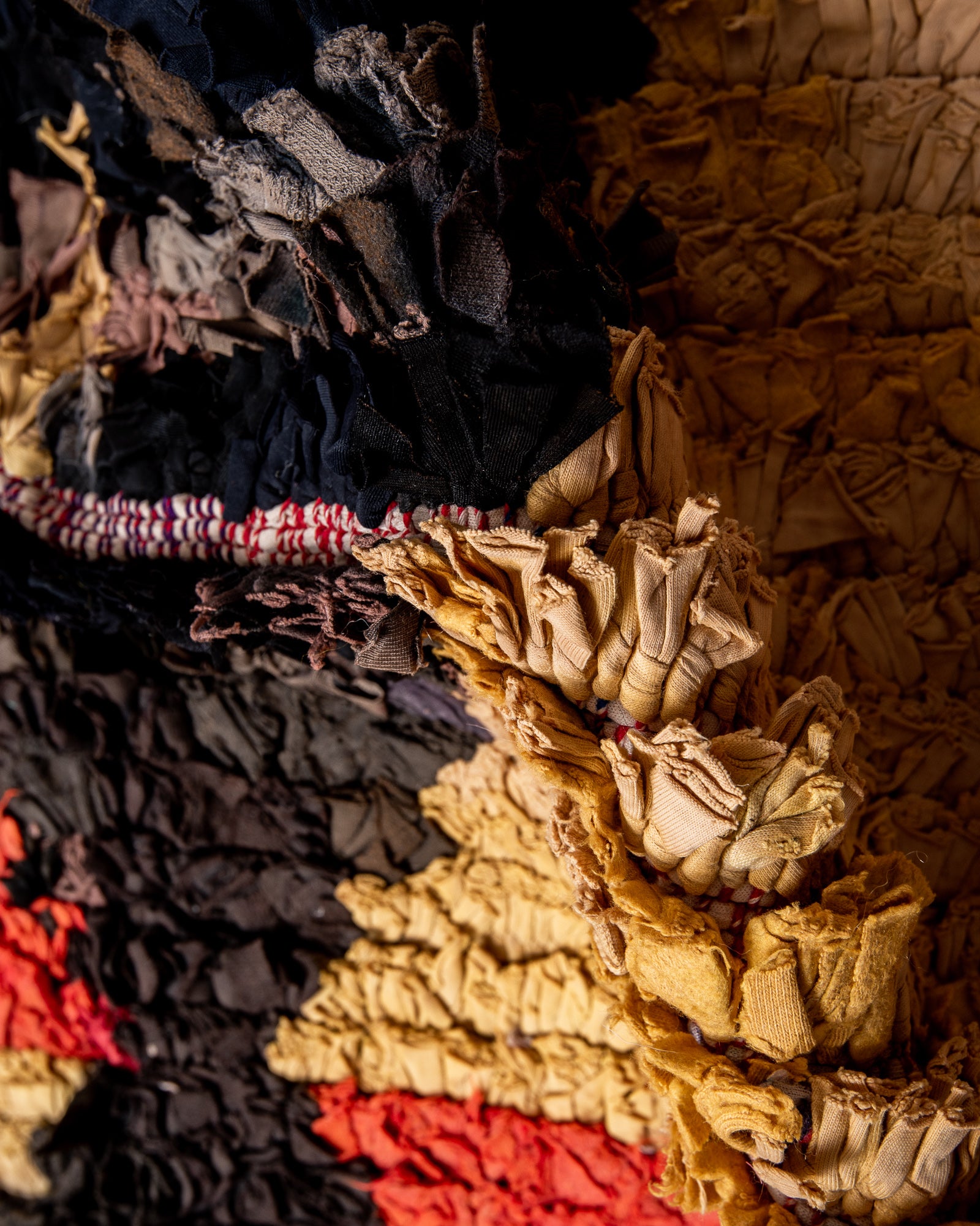 Modern designer vintage handcrafted cotton Berber rug from Morocco. Boucherouite with beautiful colors and patterns.