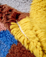 Modern, designer, handcrafted Berber rug from Morocco. Beniourain carpet with beautiful colours and patterns and fluffy wool texture. 