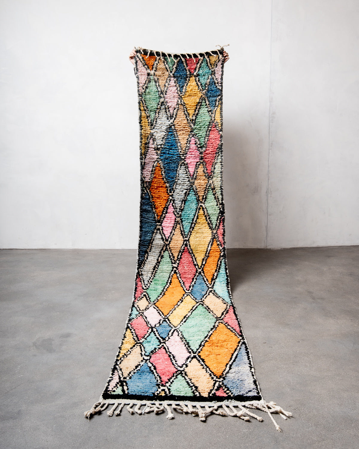 Modern designer handcrafted Berber rug from Morocco. Boujed with beautiful colours and patterns.