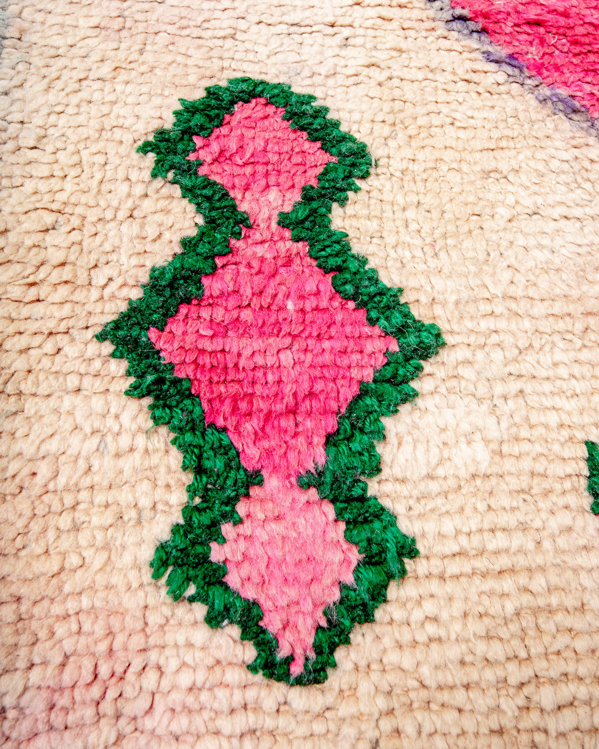 Modern, designer, handcrafted Berber rug from Morocco. Vintage carpet with beautiful colours and patterns and fluffy texture.