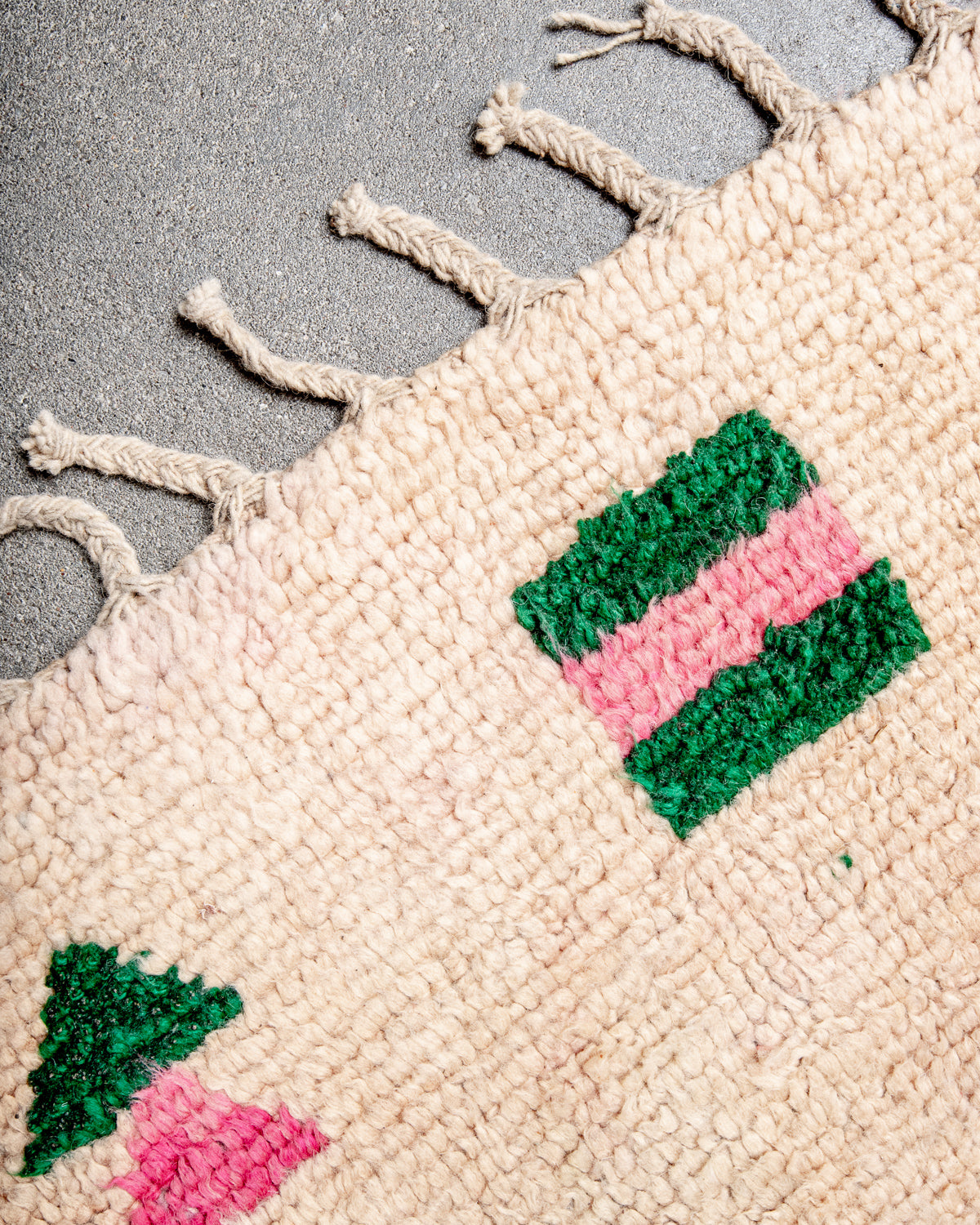 Modern, designer, handcrafted Berber rug from Morocco. Vintage carpet with beautiful colours and patterns and fluffy texture.