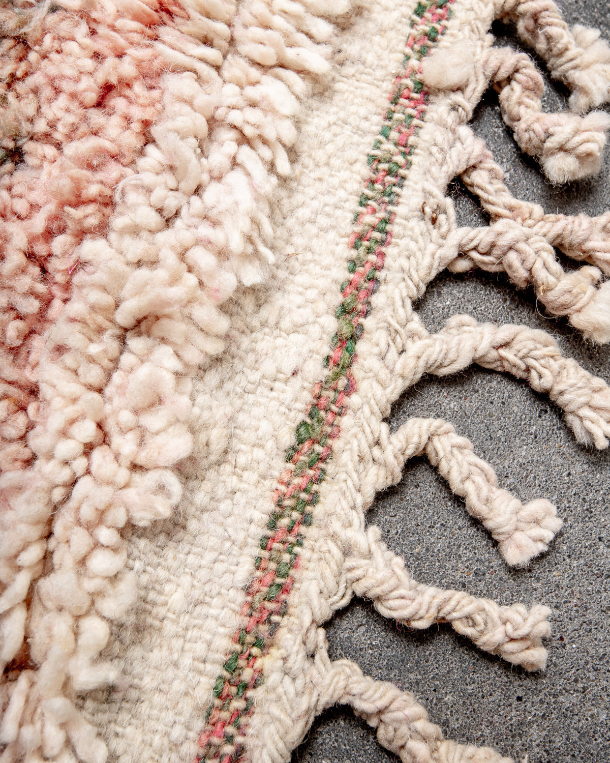 Modern, designer, handcrafted Berber rug from Morocco. Vintage carpet with beautiful colours and patterns and fluffy texture.