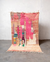 Modern, designer, handcrafted Berber rug from Morocco. Vintage carpet with beautiful colours and patterns and fluffy texture.