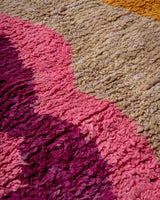 Modern, designer, handcrafted Berber rug from Morocco. Vintage carpet with beautiful colours and patterns and fluffy texture.