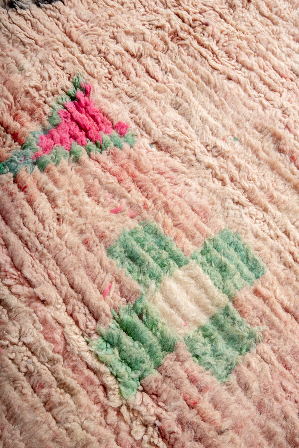 Modern, designer, handcrafted Berber rug from Morocco. Vintage carpet with beautiful colours and patterns and fluffy texture.