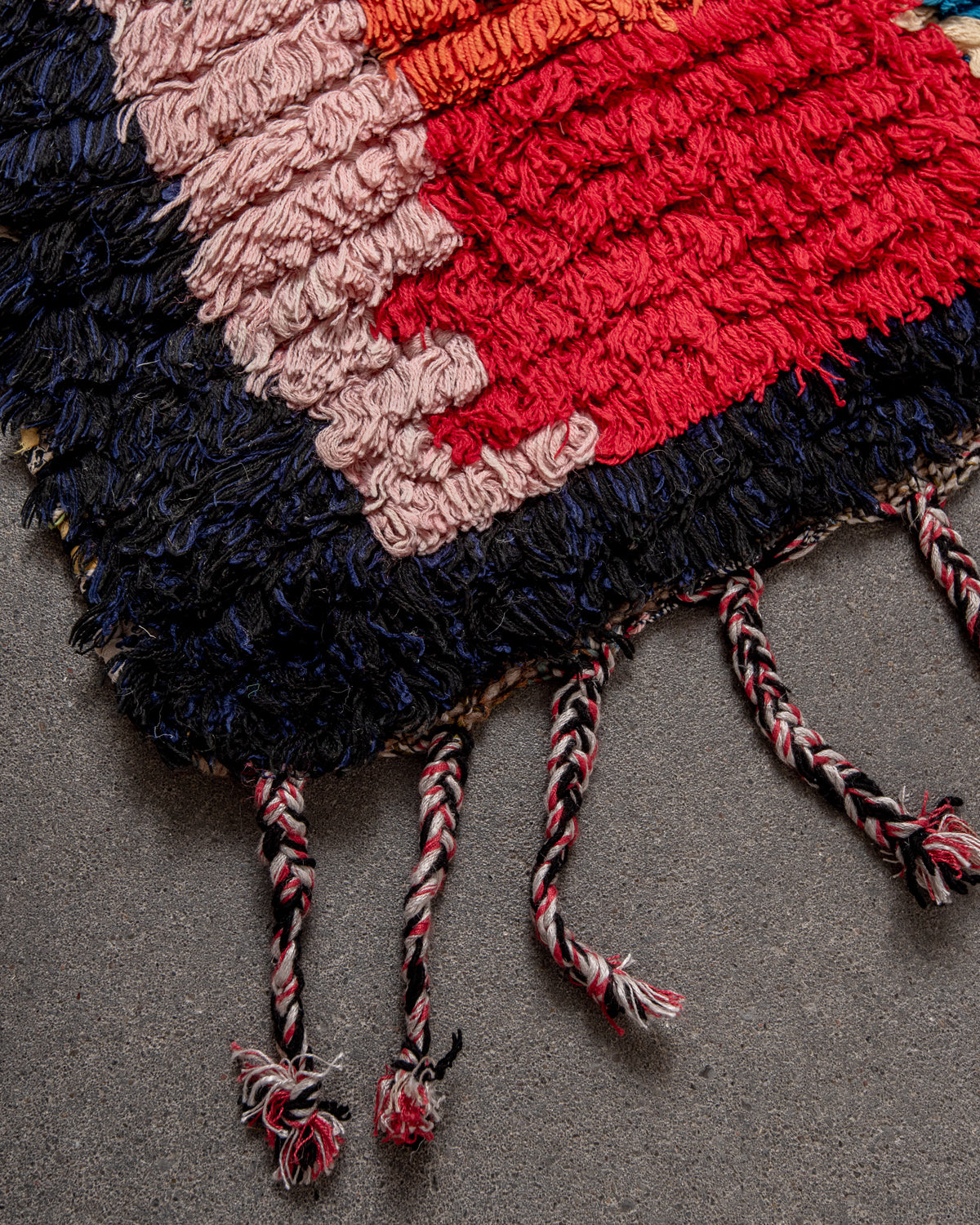 Modern designer vintage handcrafted Berber rug from Morocco. Boucherouite runner rug with beautiful colors and patterns.