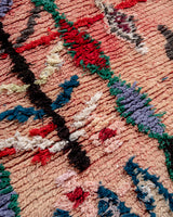 Modern, designer, handcrafted Berber runner rug from Morocco. Vintage carpet with beautiful colours and patterns and fluffy texture.