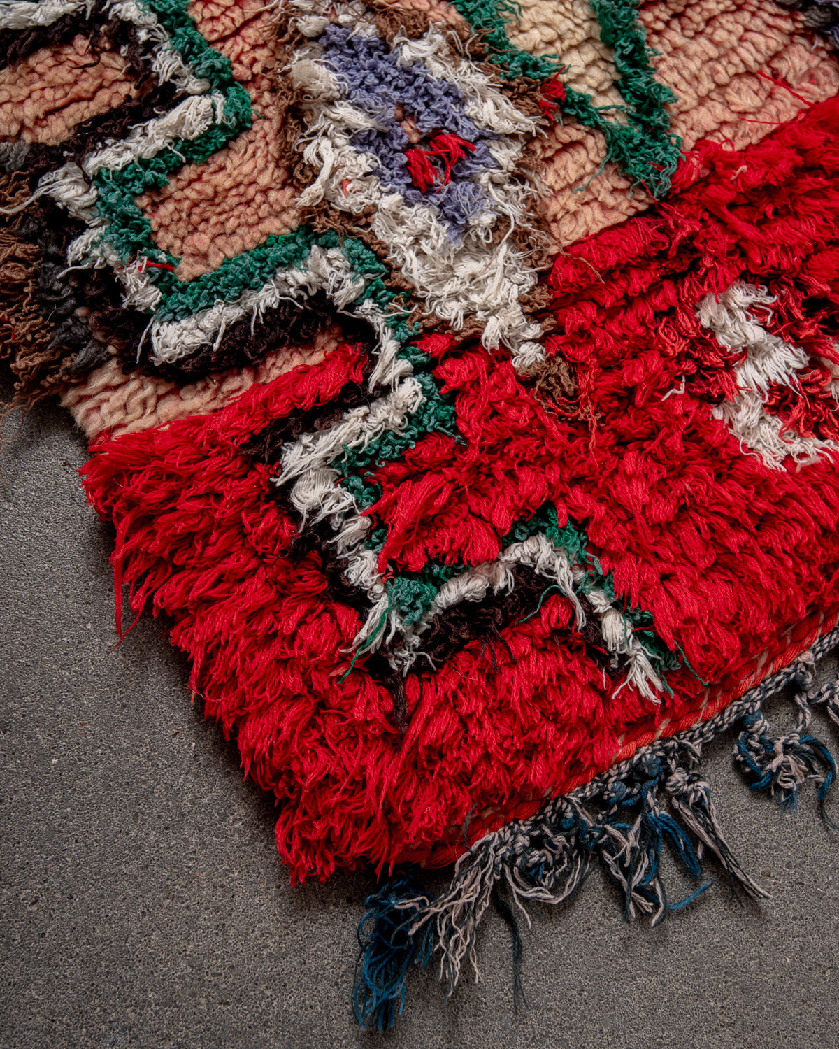 Modern, designer, handcrafted Berber runner rug from Morocco. Vintage carpet with beautiful colours and patterns and fluffy texture.