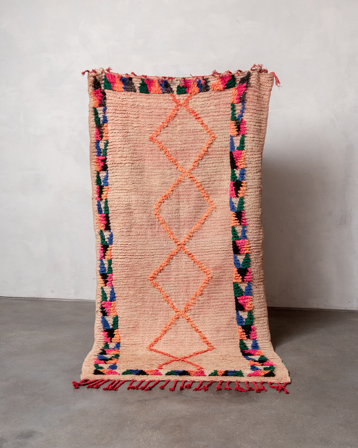 Modern, designer, handcrafted Berber runner rug from Morocco. Vintage carpet with beautiful colours and patterns and fluffy texture.