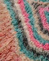 Modern, designer, handcrafted Berber runner rug from Morocco. Vintage carpet with beautiful colours and patterns and fluffy texture.