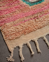 Modern, designer, handcrafted Berber runner rug from Morocco. Vintage carpet with beautiful colours and patterns and fluffy texture.
