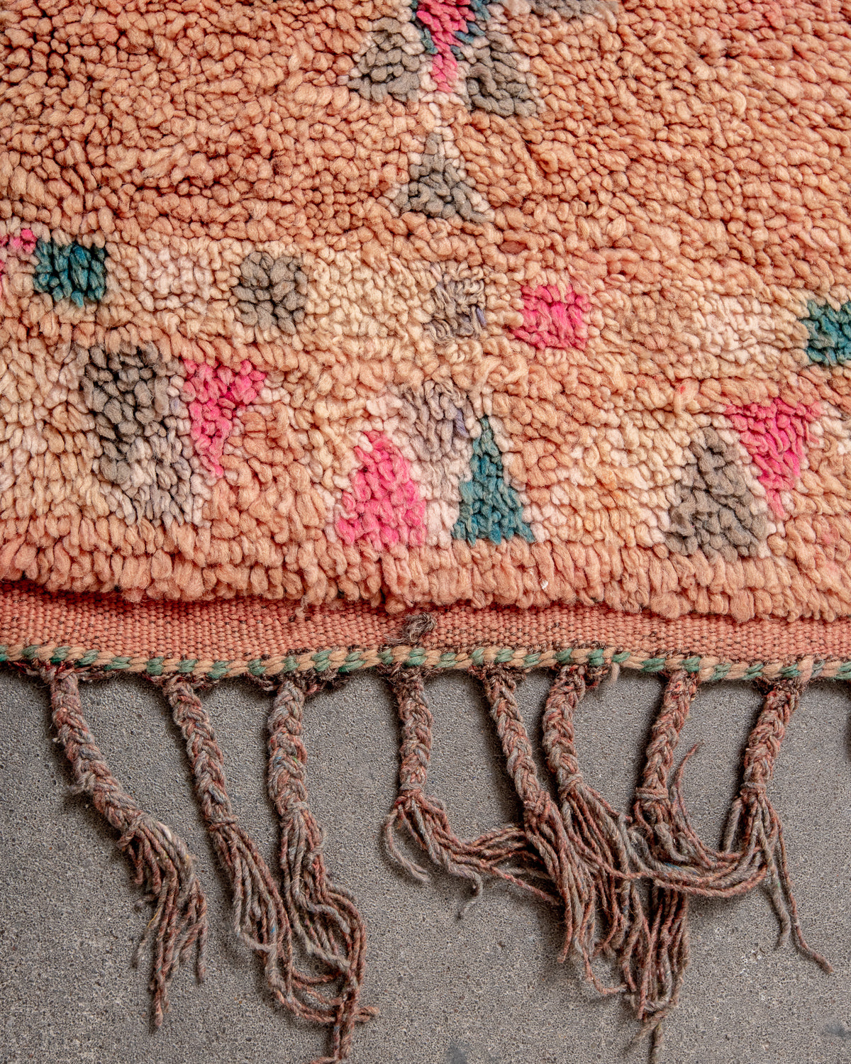 Modern, designer, handcrafted Berber rug from Morocco. Vintage carpet with beautiful colours and patterns and fluffy texture.