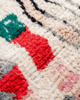 Modern, designer, handcrafted Berber rug from Morocco. Vintage carpet with beautiful colours and patterns and fluffy texture.