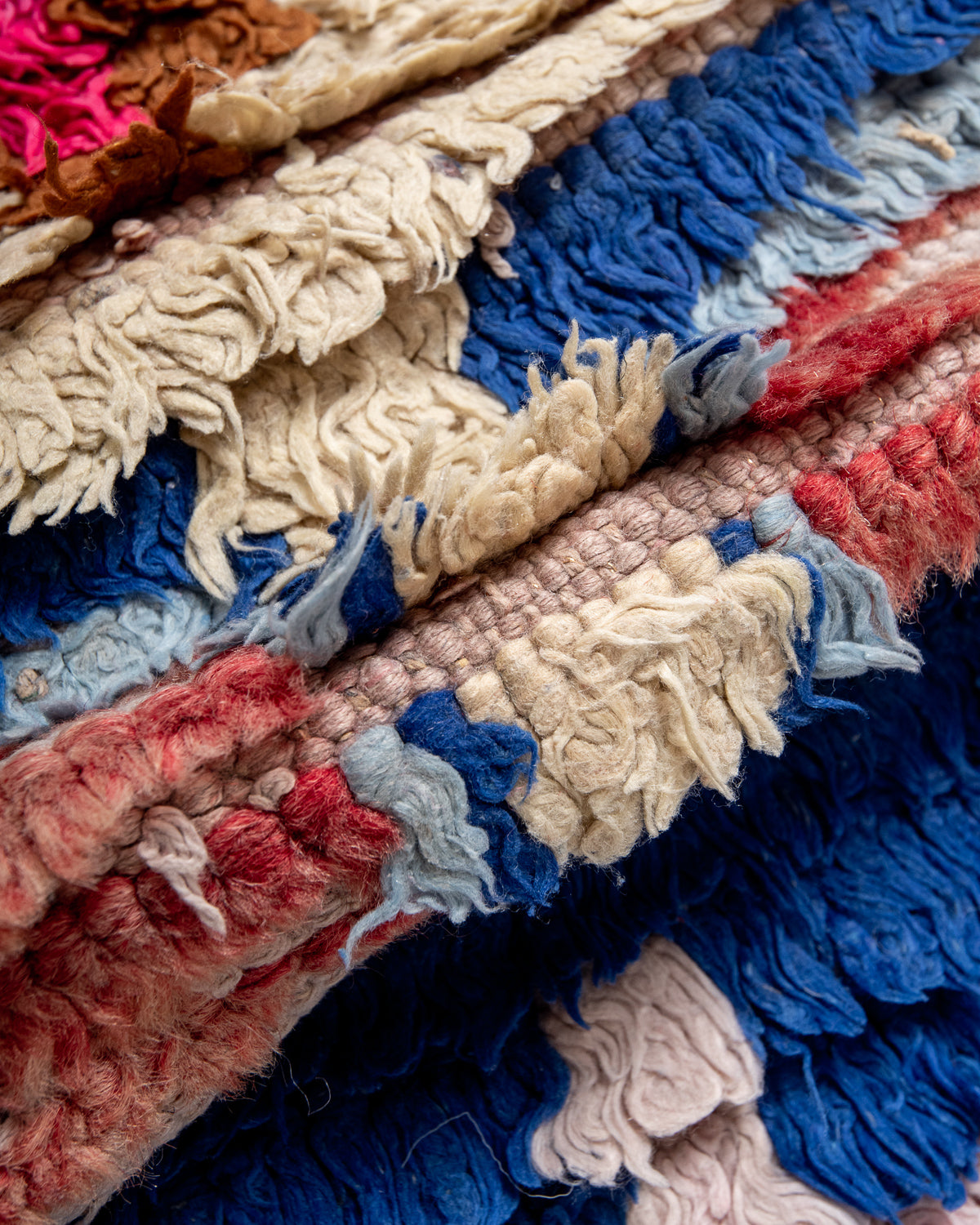 Modern, designer, handcrafted Berber runner rug from Morocco. Vintage carpet with beautiful colours and patterns and fluffy texture.