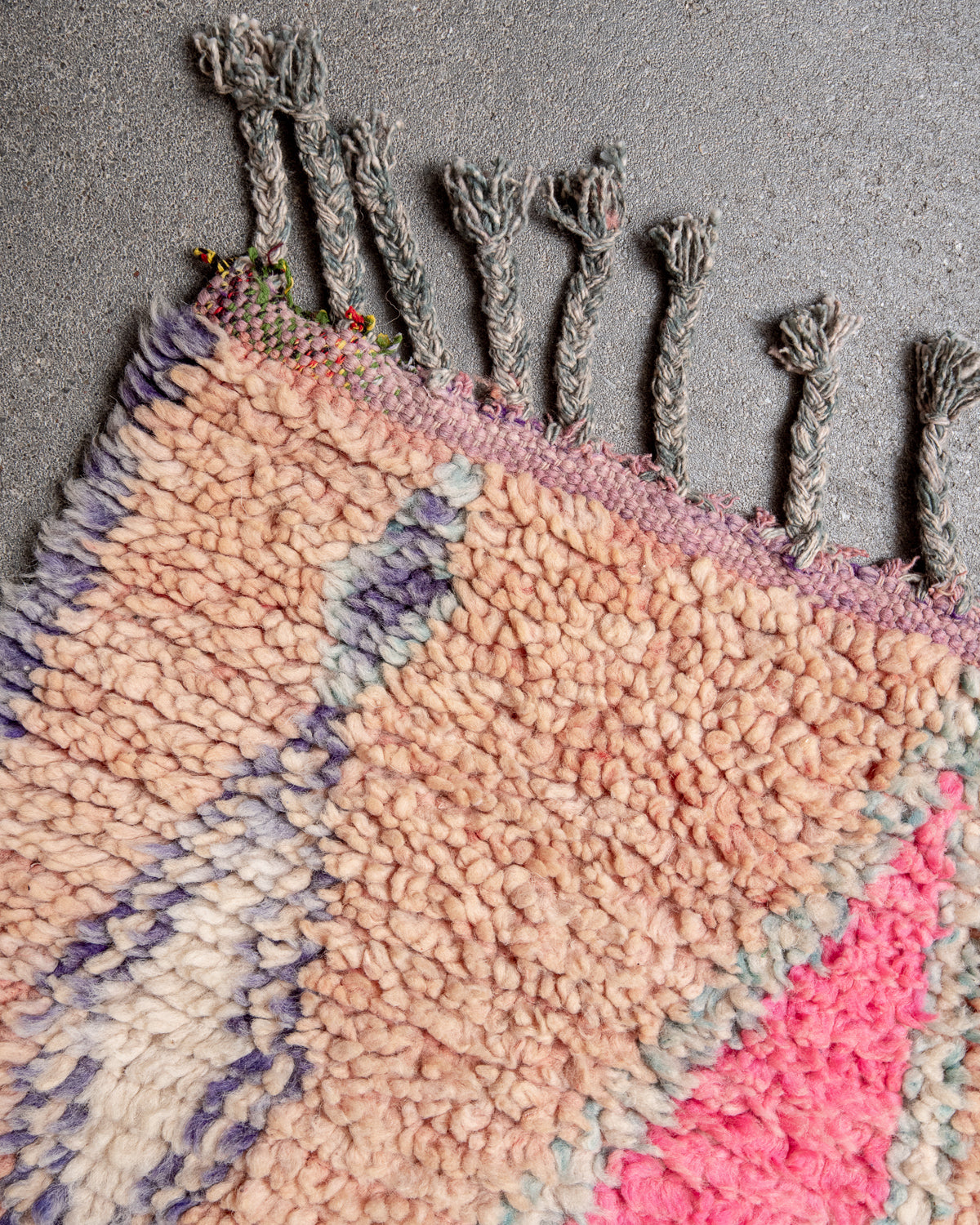 Modern, designer, handcrafted Berber runner rug from Morocco. Vintage carpet with beautiful colours and patterns and fluffy texture.