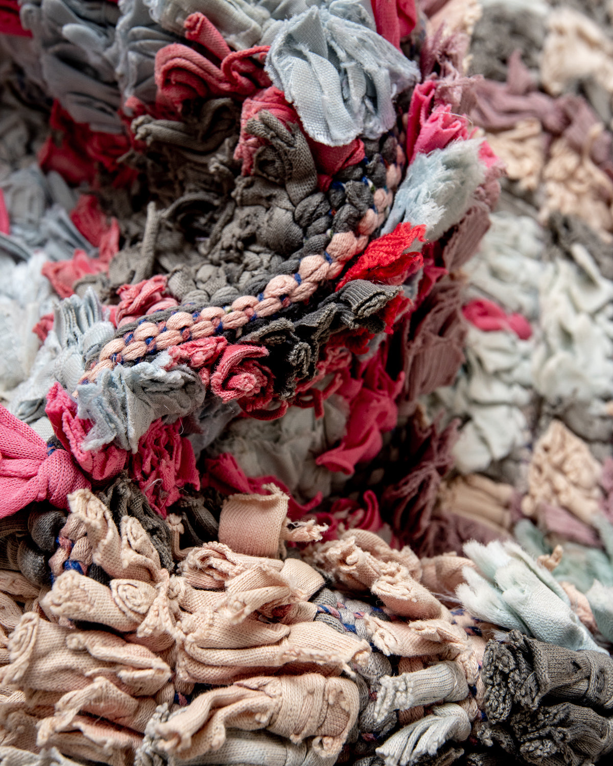 Modern designer vintage handcrafted Berber rug from Morocco. Boucherouite with beautiful colors and patterns.