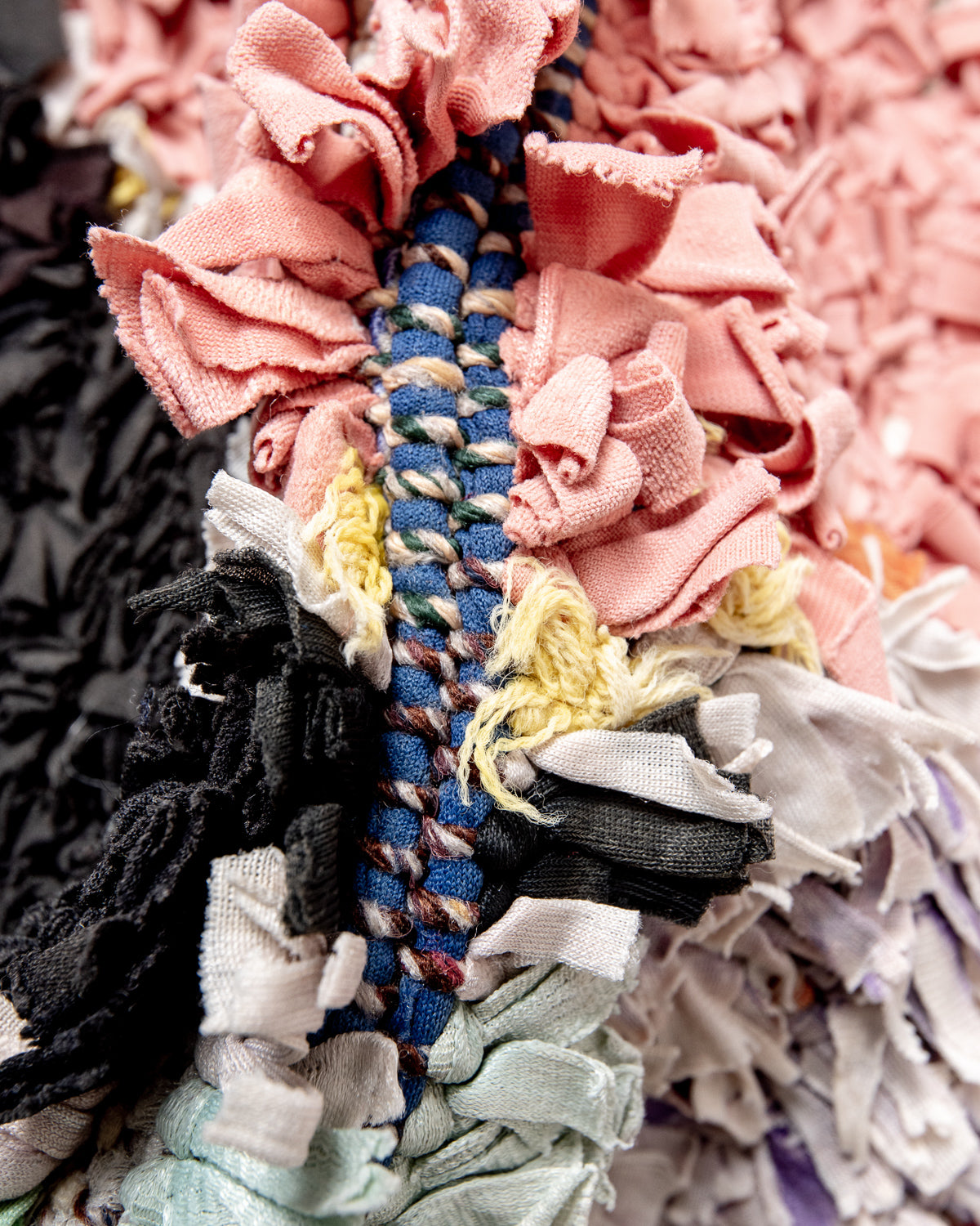 Modern designer vintage handcrafted Berber rug from Morocco. Boucherouite runner rug with beautiful colors and patterns.