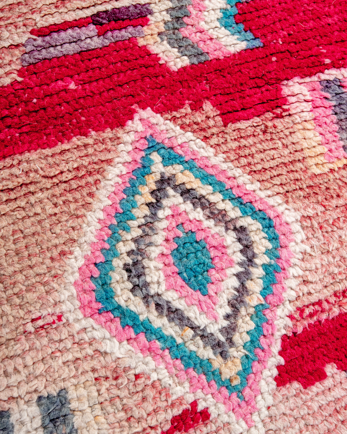 Modern, designer, handcrafted Berber runner rug from Morocco. Vintage carpet with beautiful colours and patterns and fluffy texture.