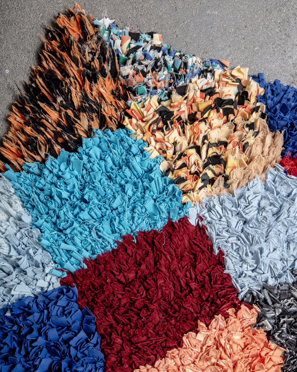 Modern designer vintage handcrafted Berber rug from Morocco. Boucherouite with beautiful colors and patterns.