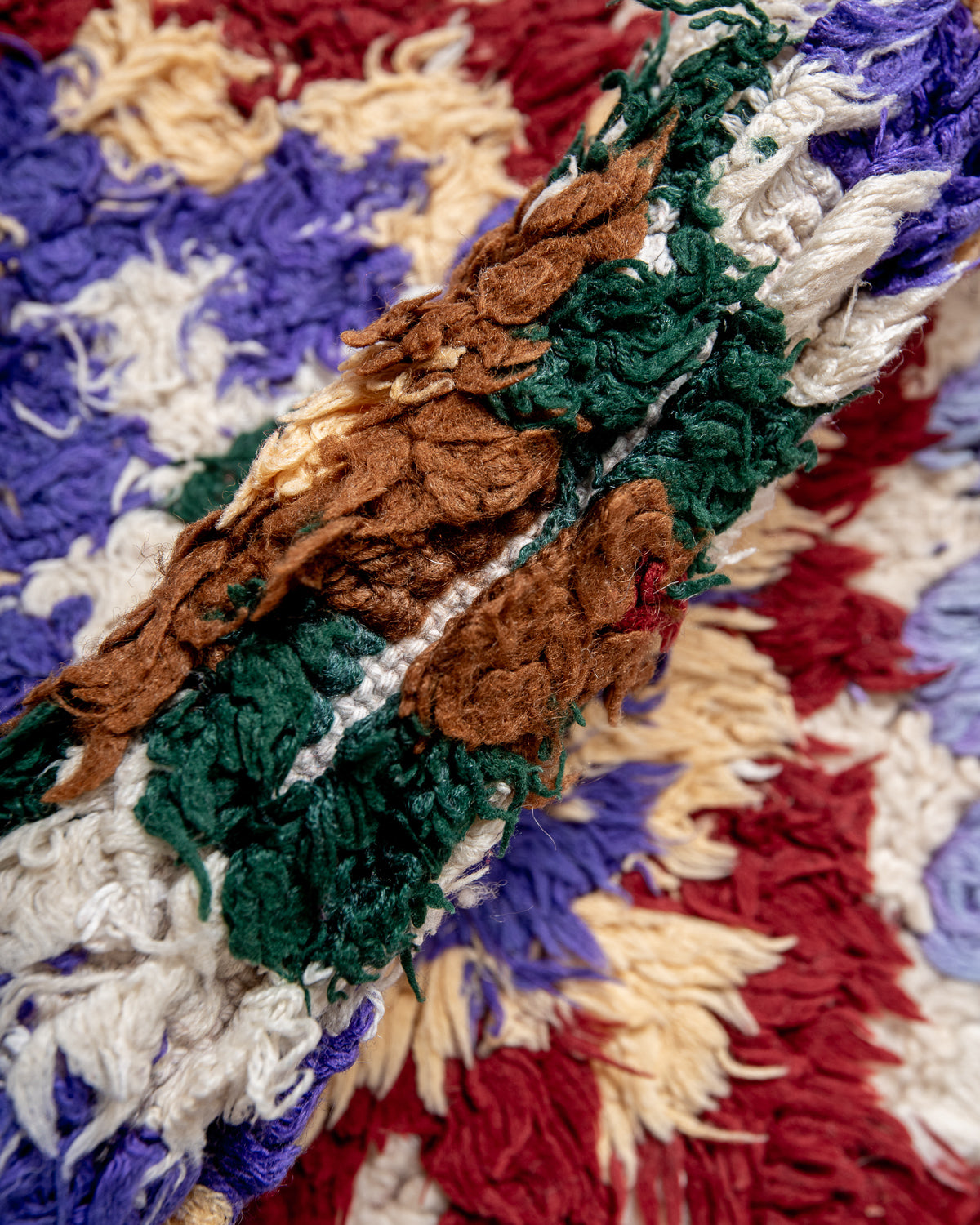 Modern designer vintage handcrafted Berber rug from Morocco. Boucherouite with beautiful colors and patterns.