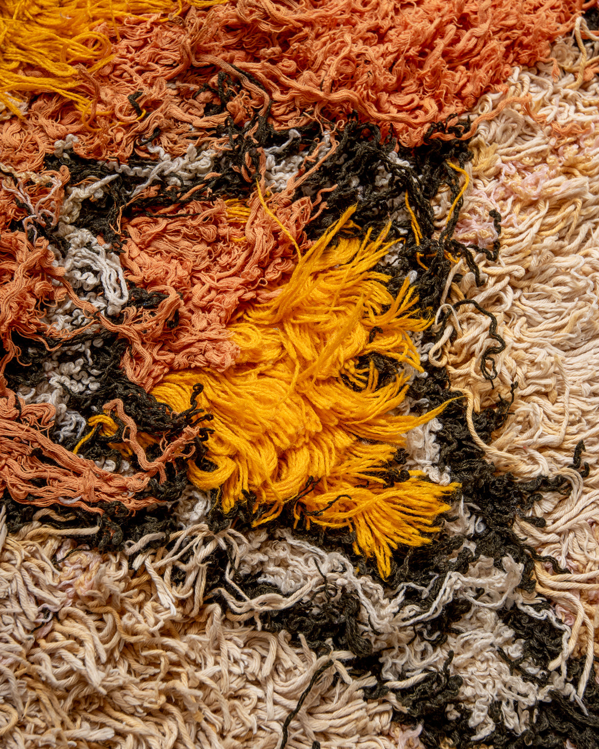 Modern designer vintage handcrafted Berber rug from Morocco. Boucherouite with beautiful colors and patterns.