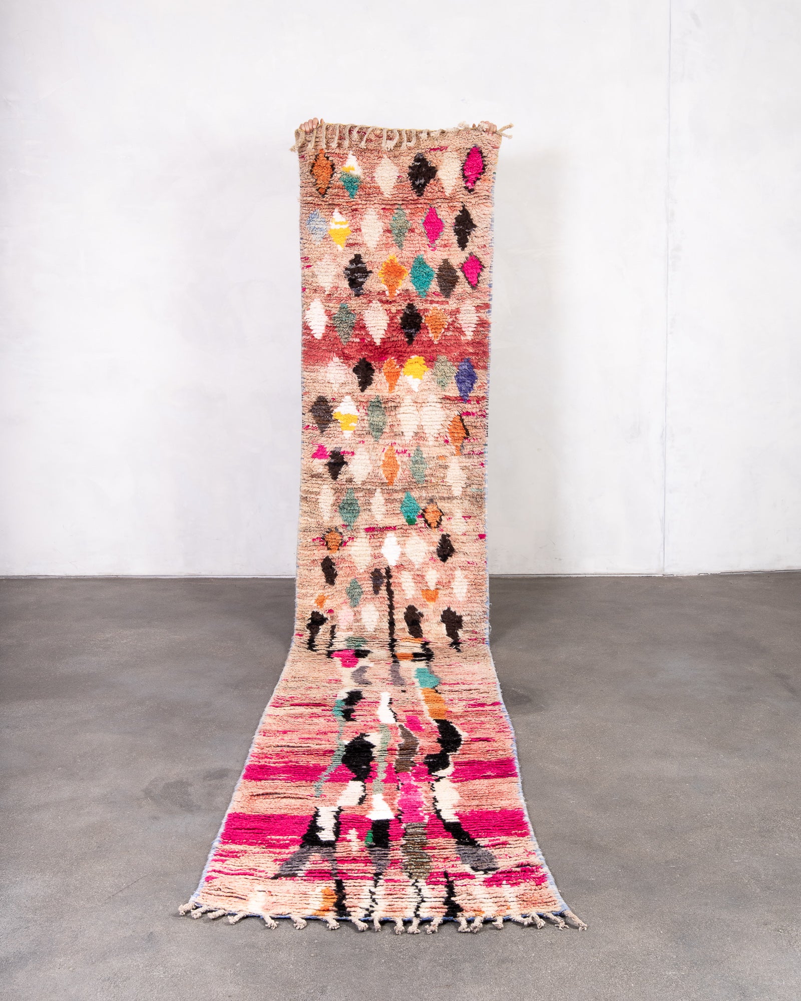 Modern designer handcrafted Berber rug from Morocco. Boujed with beautiful colors and patterns.